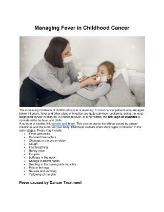 Managing Fever in Childhood Cancer