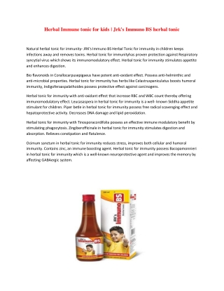 Herbal Immune tonic for kids | Jrk's Immuno BS herbal tonic