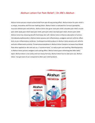 Akshun Lotion For Pain Relief | Dr.JRK's Akshun