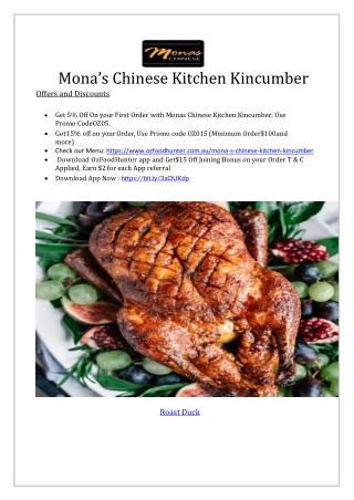 5% Off - Mona's Chinese Kitchen Menu Kincumber, NSW