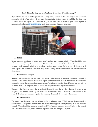 Is It Time to Repair or Replace Your Air Conditioning
