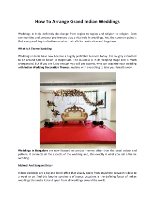 How To Arrange Grand Indian Weddings