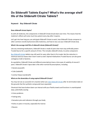 Do Sildenafil Tablets Expire, What’s the average shelf life of the Sildenafil Citrate Tablets