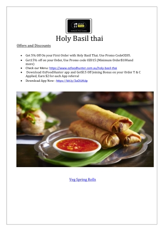 15% Off - Holy Basil Thai Restaurant Menu Artarmon, NSW