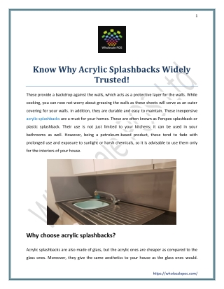 Know Why Acrylic Splashbacks Widely Trusted