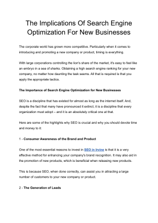 The Implications Of Search Engine Optimization For New Businesses