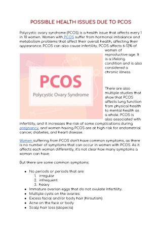POSSIBLE HEALTH ISSUES DUE TO PCOS