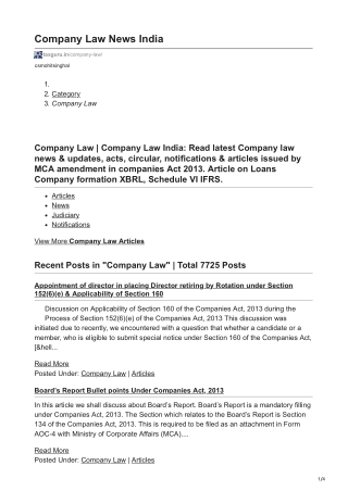 Company Law News India, Acts, Articles, Notification, Circular