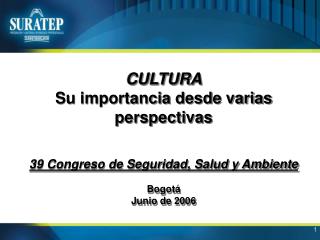 CULTURA Su importancia desde varias perspectivas 39 Congreso de Seguridad, Salud y Ambiente Bogotá Junio de 2006