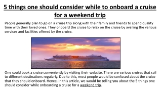 5 things to consider while planning your cruise trip