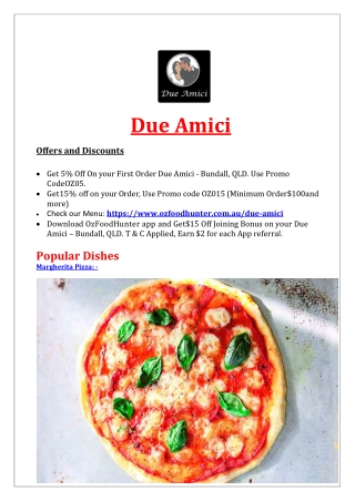 5% Off - Due Amici Italian Restaurant | Pizza Bundall, QLD