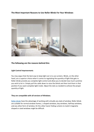 The Most Important Reasons to Use Roller Blinds For Your Windows