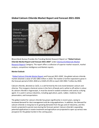 Global Calcium Chloride Market Research Report 2021-2026