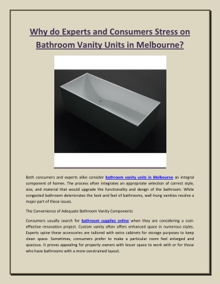 Why do Experts and Consumers Stress on Bathroom Vanity Units in Melbourne