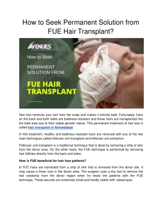How to Seek Permanent Solution from FUE Hair Transplant