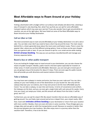 Most Affordable ways to Roam Around at your Holiday Destination