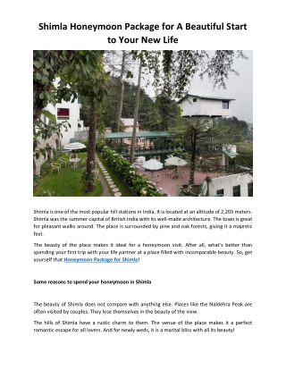 Shimla Honeymoon Package for A Beautiful Start to Your New Life