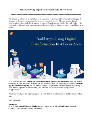 Build Apps Using Digital Transformation In 4 Focus Areas