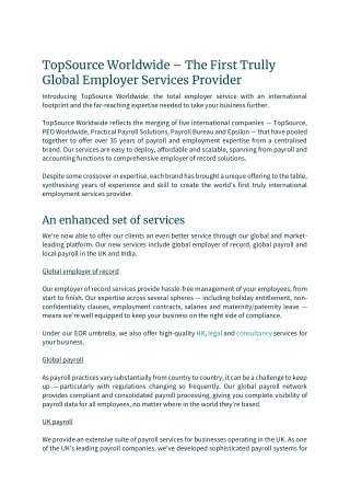 TopSource Worldwide – The First Trully Global Employer Services Provider