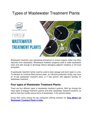 Types of Wastewater Treatment Plants