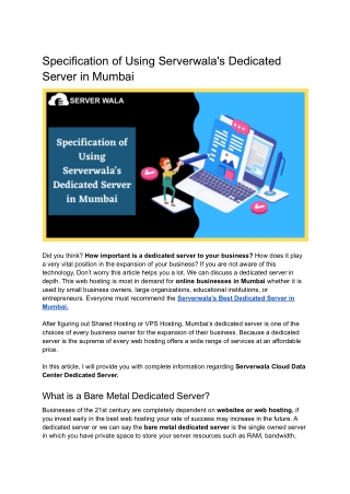 Specification of Using Serverwala's Dedicated Server in Mumbai (1)