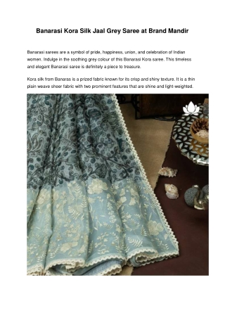 Banarasi Kora Silk Jaal Grey Saree at Brand Mandir