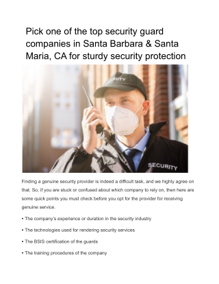 Pick one of the top security guard companies in Santa Barbara & Santa Maria, CA for sturdy security protection