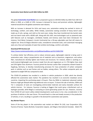 Automotive Seats Market worth $60.0 billion by 2025