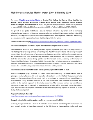 Mobility as a Service Market worth $70.4 billion by 2030