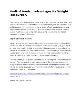 Medical tourism advantages for Weight loss surgery
