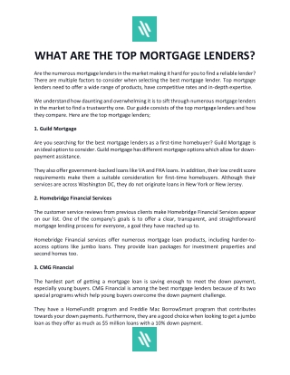 What Are The Top Mortgage Lenders