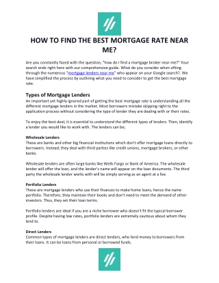 How to Find the Best Mortgage Rate Near Me