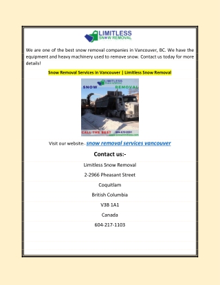 Snow Removal Services in Vancouver | Limitless Snow Removal
