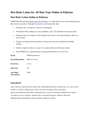 Best Body Lotion for All Skin Type Online in Pakistan