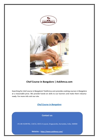 Chef Course in Bangalore | Askihmca.com