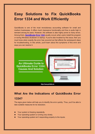Easy Solutions to Fix QuickBooks Error 1334 and Work Efficiently