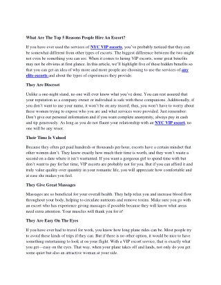 What Are The Top 5 Reasons People Hire An Escort?