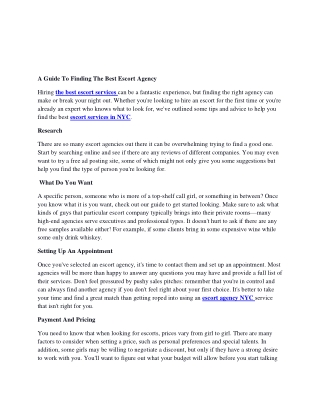 A Guide To Finding The Best Escort Agency