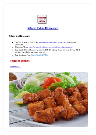 5% off - Saleem Indian Restaurant Menu Coburg, VIC