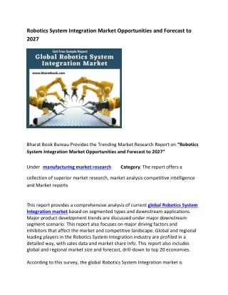 Global Robotics System Integration Market and Forecast to 2027