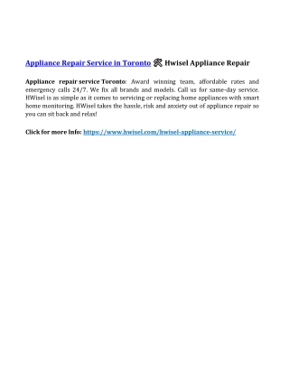 Appliance Repair Service in Toronto