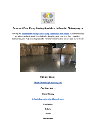 Basement Floor Epoxy Coating Specialists In Canada _ Cipkarepoxy