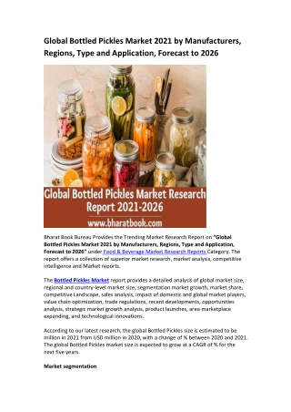 Global Bottled Pickles Market Research Report 2021-2026