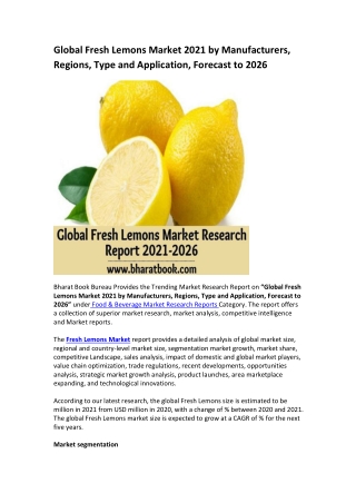 Global Fresh Lemons Market Research Report 2021-2026