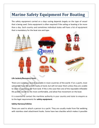 Marine Safety Equipment For Boating