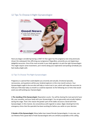 12 Tips To Choose A Right Gynaecologist