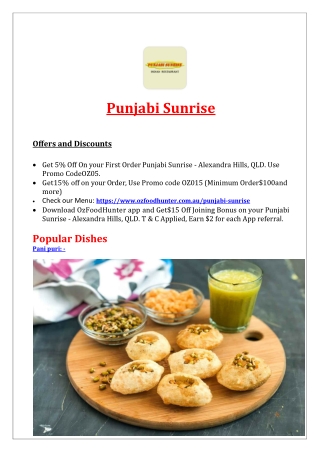 Punjabi Sunrise Alexandra Hills QLD | 5% off Takeaway & Delivery