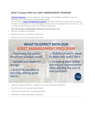 What To Expect With Our ASSET MANAGEMENT PROGRAM 3