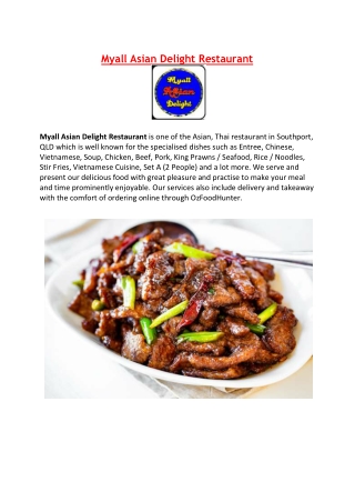 5% off - Myall Asian Delight Southport Restaurant Menu, QLD