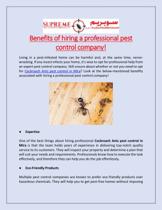 Benefits of hiring a professional pest control company!